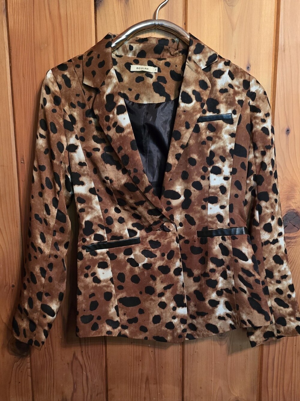 Beulah Brown Leopard Print Women's Blazer Jacket